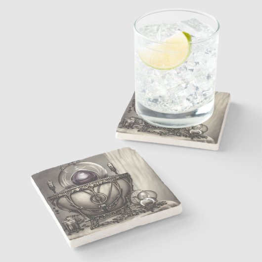 Silvery  Cauldron met Paarse Crystal Ball Stenen Onderzetter (Zijkant)