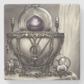 Silvery  Cauldron met Paarse Crystal Ball Stenen Onderzetter (Voorkant)