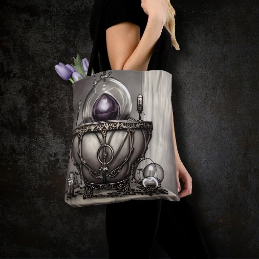 Silvery Cauldron met Paarse Crystal Ball Tote Bag