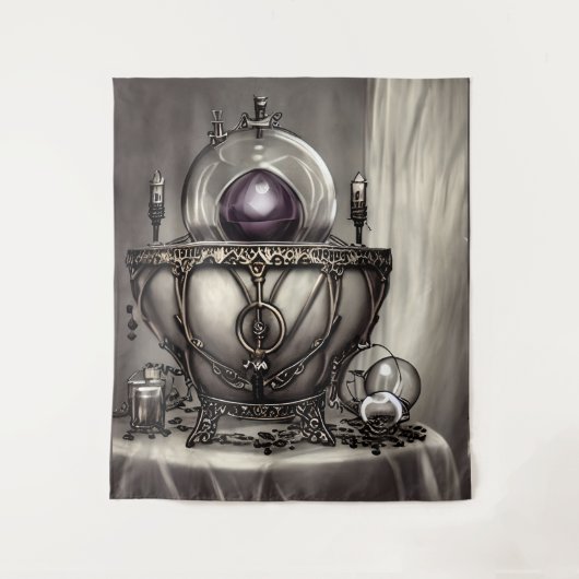 Silvery  Cauldron met Paarse Crystal Ball Wandkleed (Voorkant)