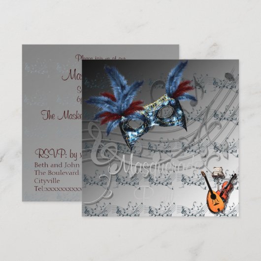 Silvery Colors Masquerade Ball Invitation Kaart (Voorkant / Achterkant)