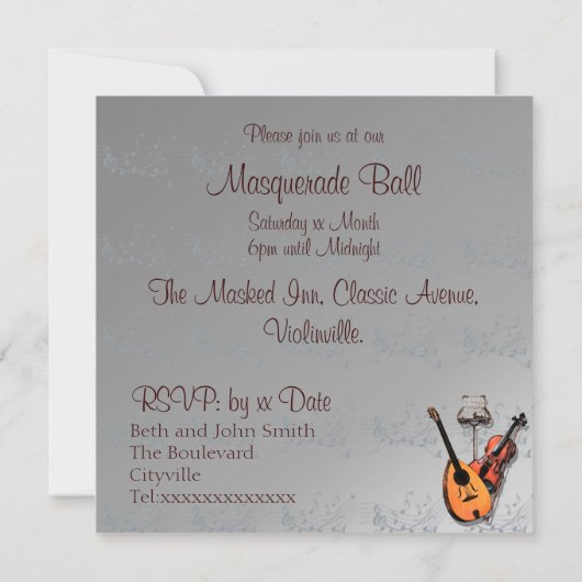 Silvery Colors Masquerade Ball Invitation Kaart (Achterkant)