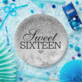 Silvery Faux Glitter/Marble Sweet 16 Papieren Bordje (Feest)
