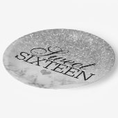 Silvery Faux Glitter/Marble Sweet 16 Papieren Bordje (Gekanteld)