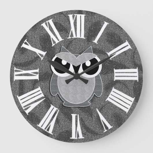 Silvery Faux Glitter Styled Woodland Owl Grote Klok (Voorkant)