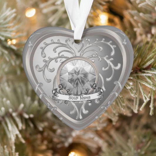 Silvery Faux Jewel Heart aangepaste fee ornament (Boom)