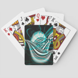 Silvery gebogen golvend onder cyaangroene rook op pokerkaarten