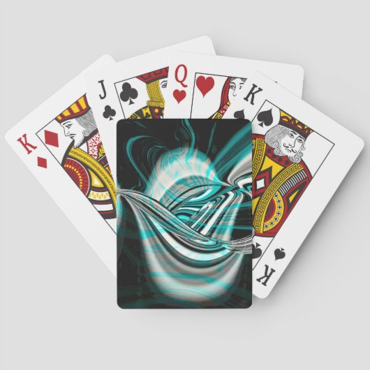 Silvery gebogen golvend onder cyaangroene rook op  pokerkaarten (Achterkant)