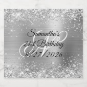 Silvery Glitter Glam Monogram 21st Birthday Sparkling Wijnetiket (Enkel label)