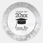 Silvery Glitter/Marble Afstuderen Ronde Sticker (Voorkant)