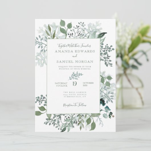 Silvery Green Eucalyptus Wedding Kaart (Staand voorkant)