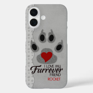 Silvery Grey met Red Heart Dog Paw voor Gezelschap iPhone 16 Hoesje