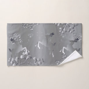 Silvery Holiday Reindeer Snowflakes Bad Handdoek