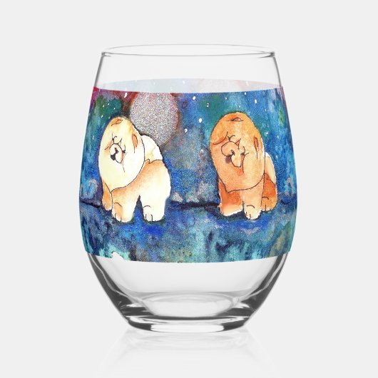 SILVERY MOON Chow dog waterverf Rocks of Wijnglas Zonder Voet (Achterkant)