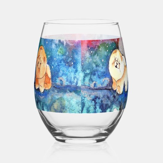 SILVERY MOON Chow dog waterverf Rocks of Wijnglas Zonder Voet (Links)