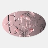 Silvery Pink Butterfly "Happy Birthday!" Cl. Ovale Sticker (Voorkant)