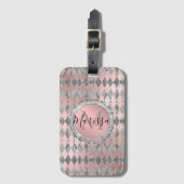 Silvery Pink Glittery Harlequin Monogram Bagagelabel (Voorkant (verticaal))
