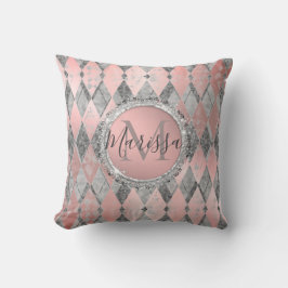 Silvery Pink Glittery Harlequin Monogram Kussen