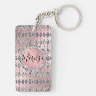 Silvery Pink Glittery Harlequin Monogram Sleutelhanger