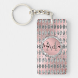 Silvery Pink Glittery Harlequin Monogram Sleutelhanger