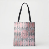 Silvery Pink Glittery Harlequin Monogram Tote Bag (Voorkant)