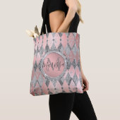 Silvery Pink Glittery Harlequin Monogram Tote Bag (Dichtbij)