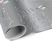 Silvery Reindeer & Santa Snowflakes Wrapppapier Cadeaupapier (Rol Hoek)