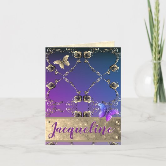 Silvery Rozen met naam Greeting Notitiekaartje (Voorkant)