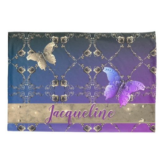 Silvery Rozen Paarse gradiënt w/naam Kussensloop (Achterkant-Links)