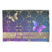 Silvery Rozen Paarse gradiënt w/naam Kussensloop (Voorkant-Links)