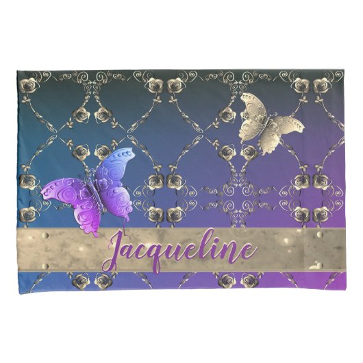 Silvery Rozen Paarse gradiënt w/naam Kussensloop (Voorkant-Rechts)