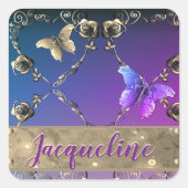 Silvery Rozen Paarse gradiënt w/naam Vierkante Sticker (Voorkant)