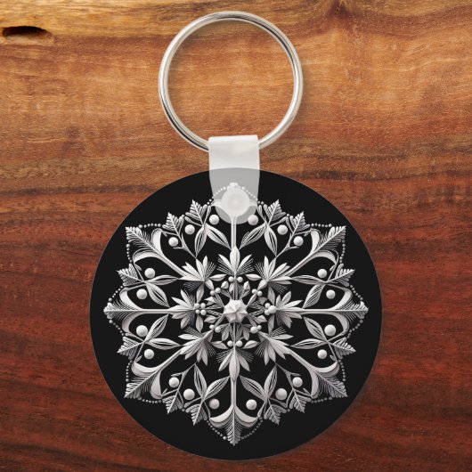 Silvery Snowflake on Black Sleutelhanger (Achterkant)