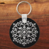 Silvery Snowflake on Black Sleutelhanger (Voorkant)