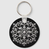 Silvery Snowflake on Black Sleutelhanger (Achterkant)