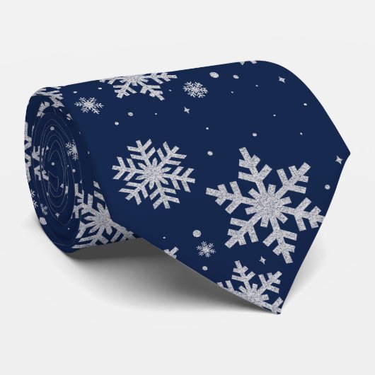 Silvery Snowflakes Blue Winter Weddenschap Stropda Stropdas (Opgerold)