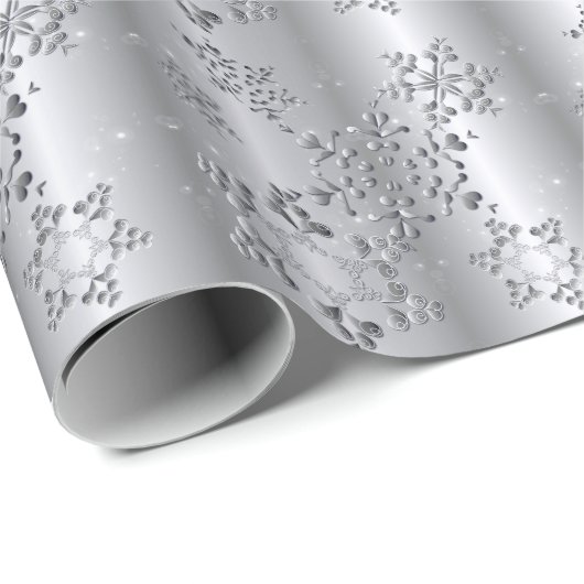 Silvery Snowflakes Cadeaupapier (Rol Hoek)