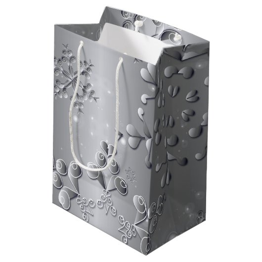 Silvery Snowflakes Medium Cadeauzakje (Achterkant Gekanteld)