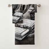 Silvery Steampunk Cauldron Spellbooks and Potions Bad Handdoek (Insitu)