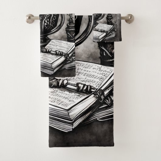 Silvery Steampunk Cauldron Spellbooks and Potions Bad Handdoek (Insitu)