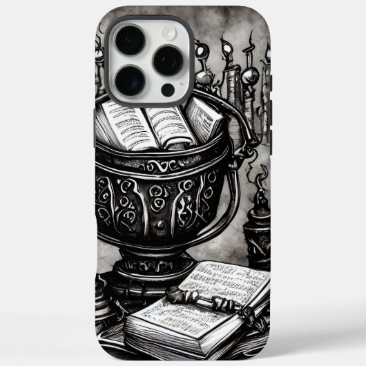 Silvery Steampunk Cauldron Spellbooks and Potions Case-Mate iPhone Case (Achterkant)