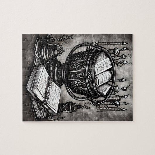 Silvery Steampunk Cauldron Spellbooks and Potions Legpuzzel (Horizontaal)