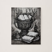 Silvery Steampunk Cauldron Spellbooks and Potions Legpuzzel (Verticaal)
