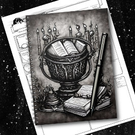 Silvery Steampunk Cauldron Spellbooks and Potions Notitieboek