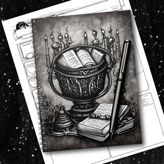 Silvery Steampunk Cauldron Spellbooks and Potions Notitieboek