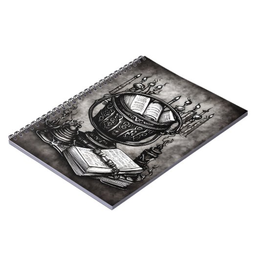 Silvery Steampunk Cauldron Spellbooks and Potions Notitieboek (Linkerzijde)