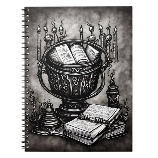 Silvery Steampunk Cauldron Spellbooks and Potions Notitieboek (Voorkant)