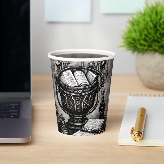 Silvery Steampunk Cauldron Spellbooks and Potions Papieren Bekers (Insitu)
