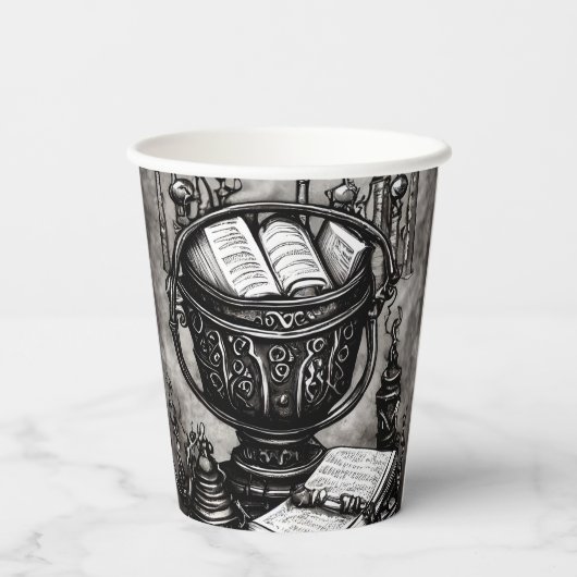 Silvery Steampunk Cauldron Spellbooks and Potions Papieren Bekers (Achterkant)