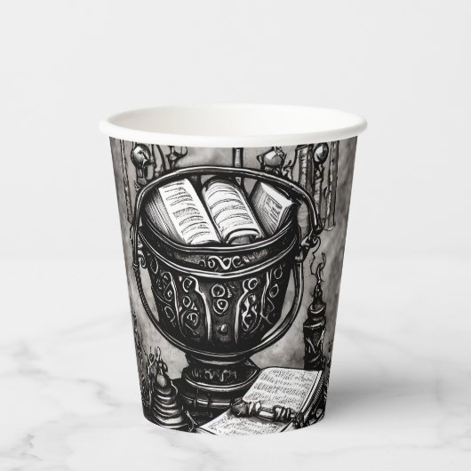 Silvery Steampunk Cauldron Spellbooks and Potions Papieren Bekers (Voorkant)